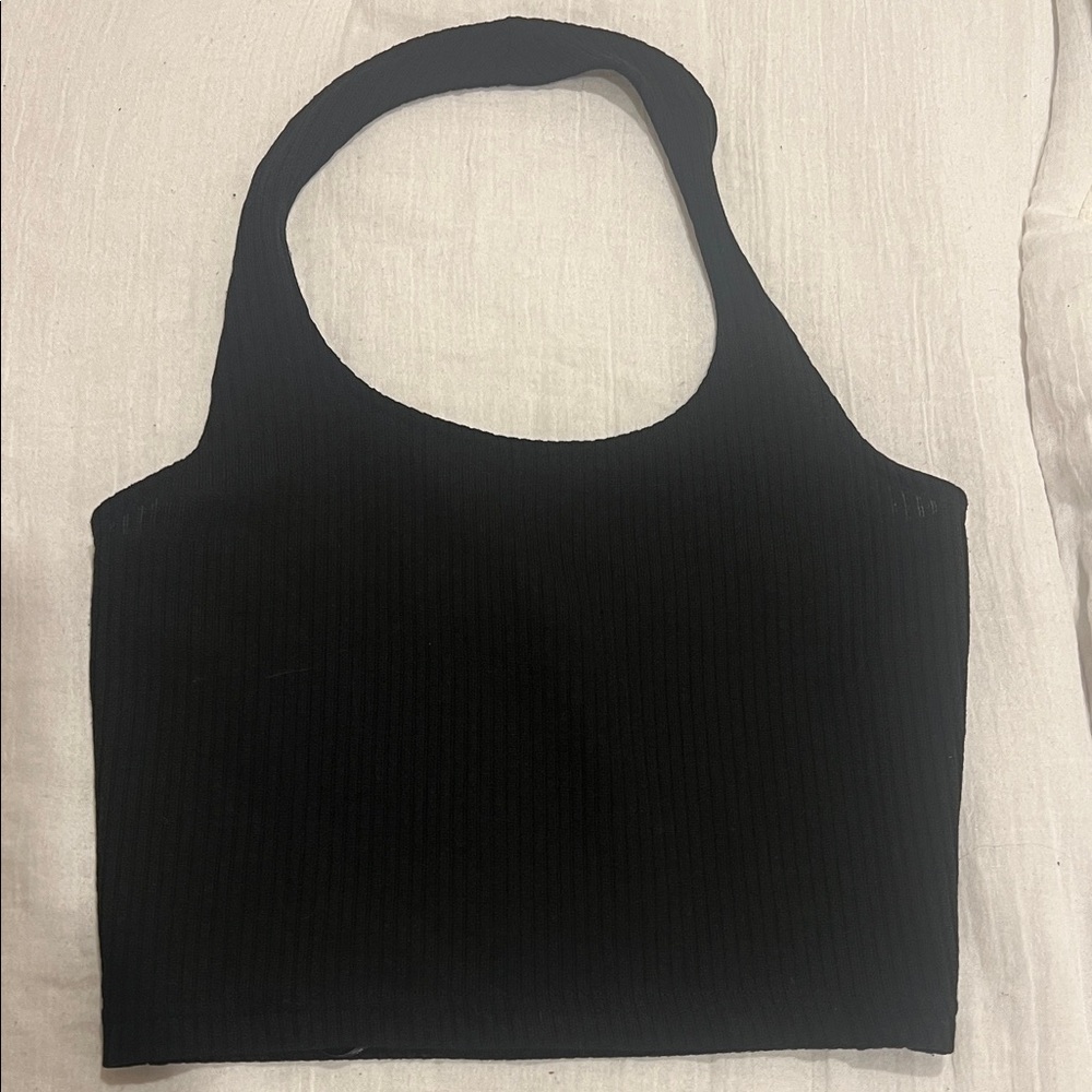 Divided Black Ribbed Sleeveless Crop Top
